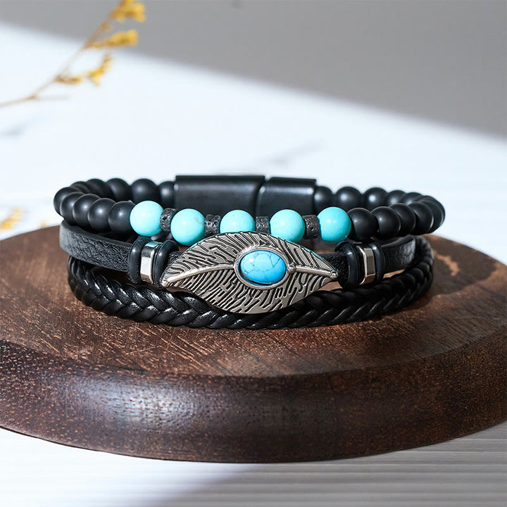 Bracelet magnétique bohème western en cuir avec plume et pierre précieuse pour homme - image 6