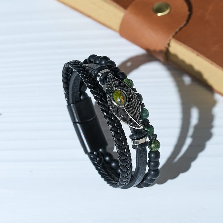 Bracelet magnétique bohème western en cuir avec plume et pierre précieuse pour homme - Style n° 4 - 23 cm - image 4