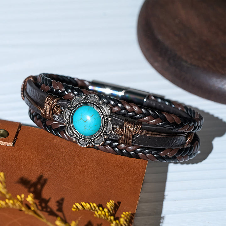 Bracelet pour homme en cuir noir style sud-ouest avec concho turquoise - image 6