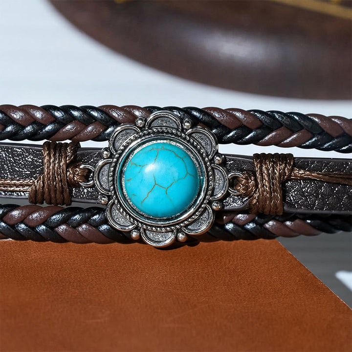 Bracelet pour homme en cuir noir style sud-ouest avec concho turquoise - image 7
