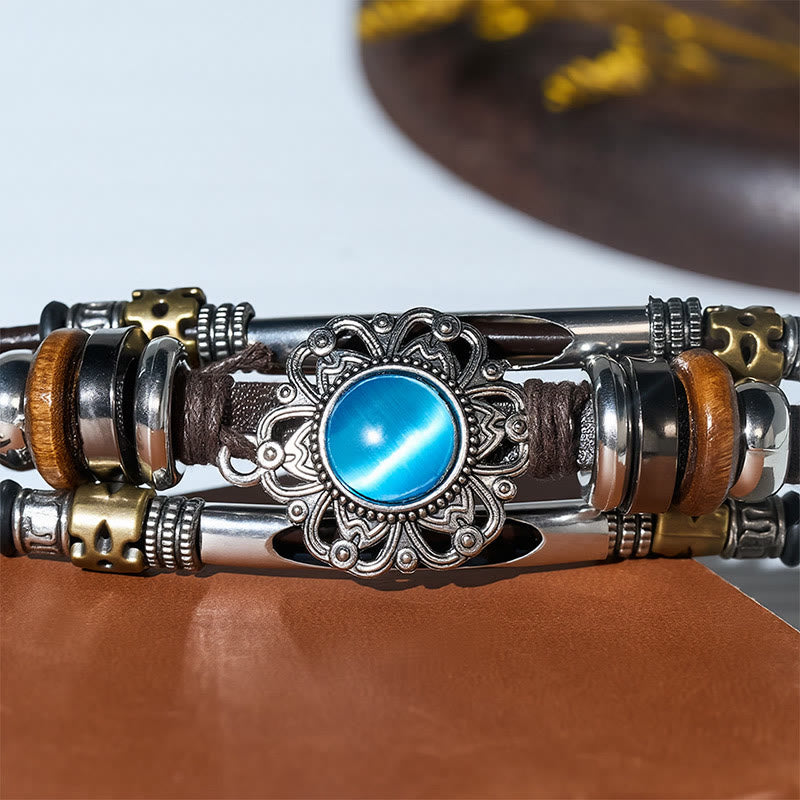 Bracelet en cuir et acier inoxydable multicouche orné de fleurs occidentales et de pierres précieuses - image 13