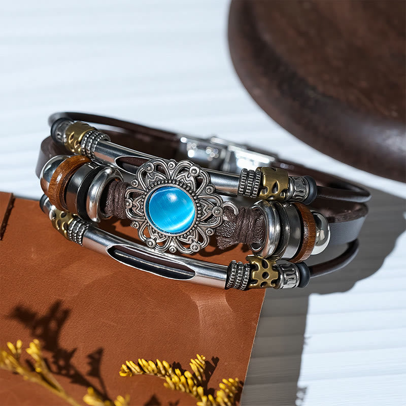 Bracelet en cuir et acier inoxydable multicouche orné de fleurs occidentales et de pierres précieuses - image 11