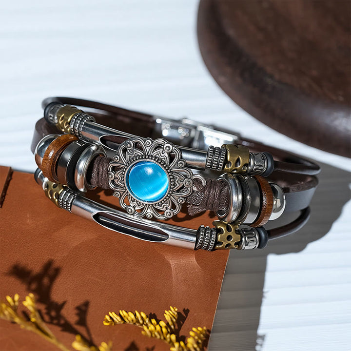 Bracelet en cuir et acier inoxydable multicouche orné de fleurs occidentales et de pierres précieuses - image 11