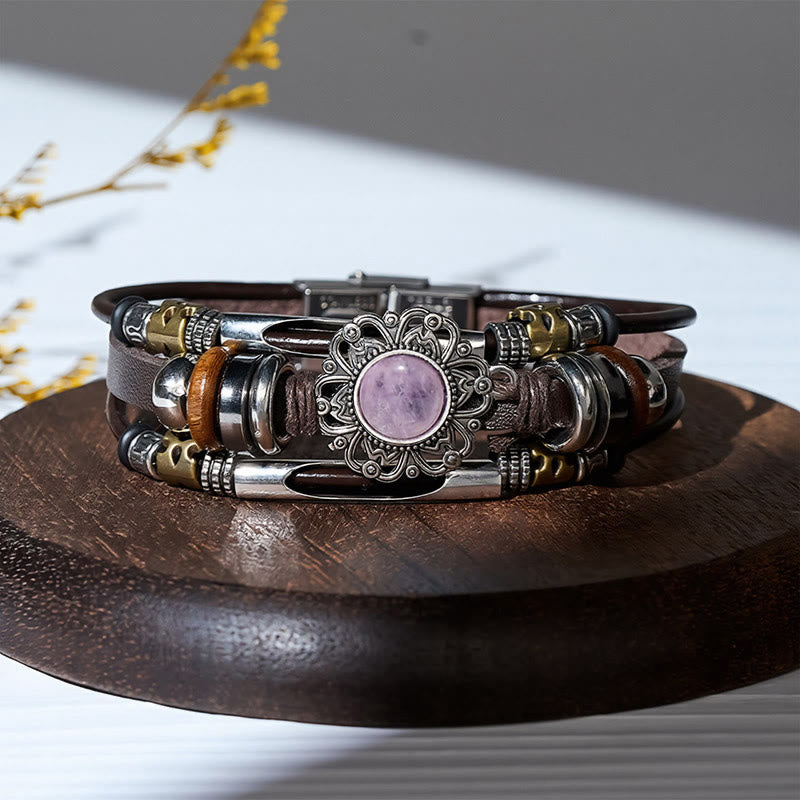 Bracelet en cuir et acier inoxydable multicouche orné de fleurs occidentales et de pierres précieuses - Style n° 5 - image 8
