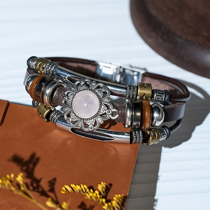 Bracelet en cuir et acier inoxydable multicouche orné de fleurs occidentales et de pierres précieuses - image 10