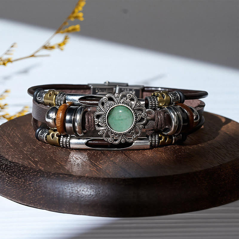 Bracelet en cuir et acier inoxydable multicouche orné de fleurs occidentales et de pierres précieuses - Style n° 6 - image 7