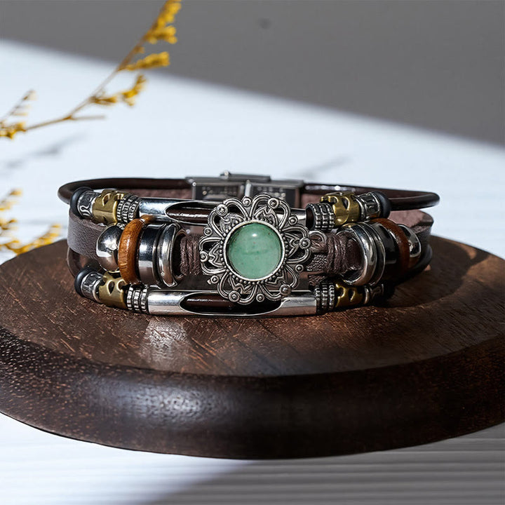 Bracelet en cuir et acier inoxydable multicouche orné de fleurs occidentales et de pierres précieuses - Style n° 6 - image 7