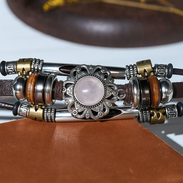 Bracelet en cuir et acier inoxydable multicouche orné de fleurs occidentales et de pierres précieuses - Style n° 2 - image 12