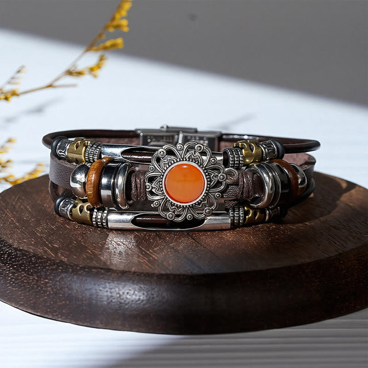 Bracelet en cuir et acier inoxydable multicouche orné de fleurs occidentales et de pierres précieuses - Style n° 4 - image 5