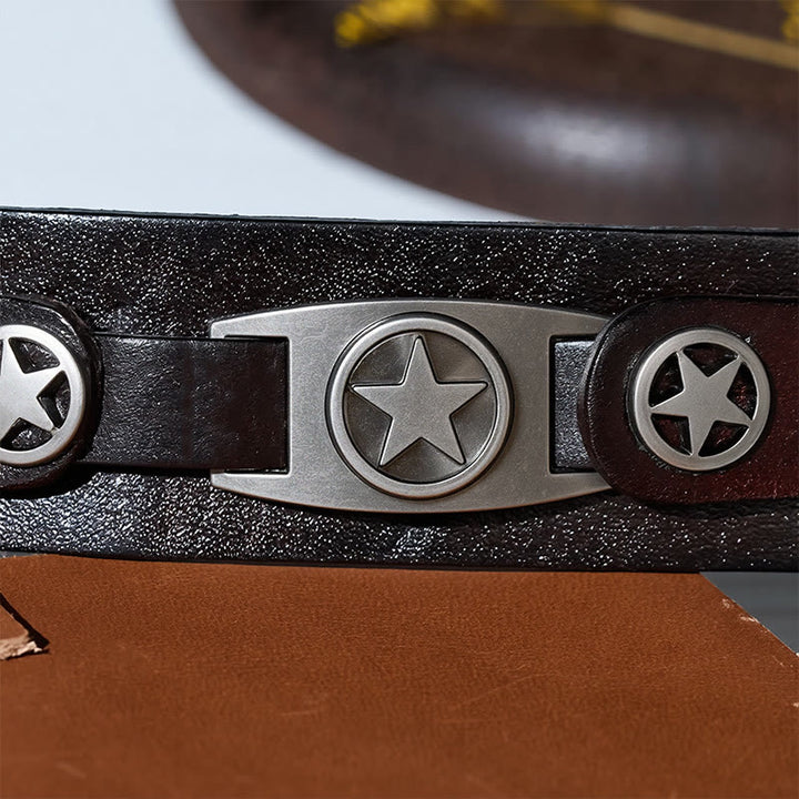 Bracelet manchette vintage en cuir clouté d'étoiles avec fermoir à épingle - image 7