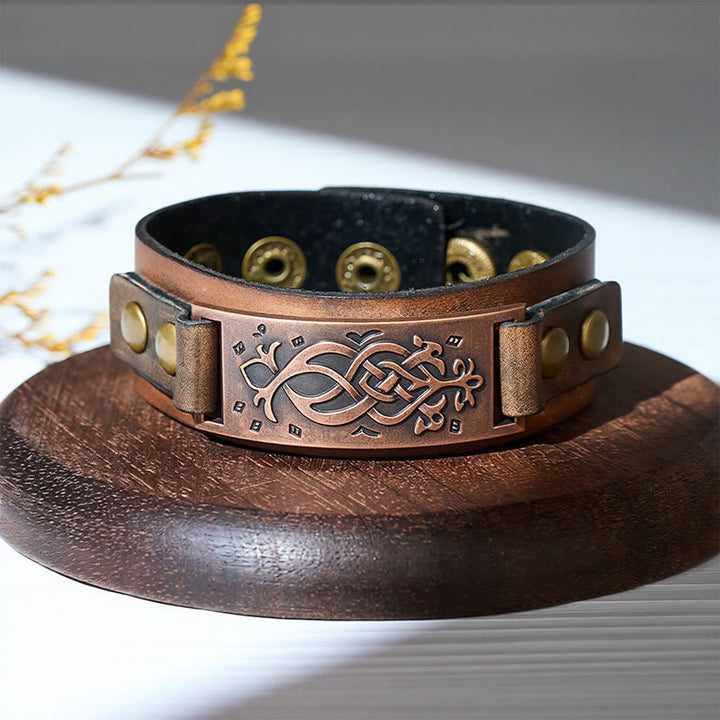 Bracelet manchette vintage en cuir vieilli avec nœud celtique - image 3