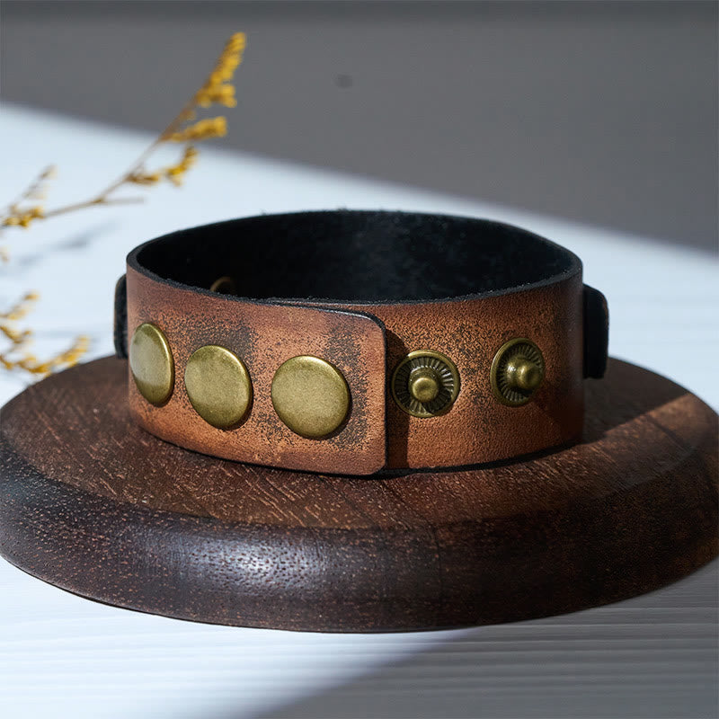 Bracelet manchette vintage en cuir vieilli avec nœud celtique - image 5