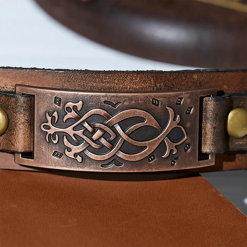 Bracelet manchette vintage en cuir vieilli avec nœud celtique - image 6