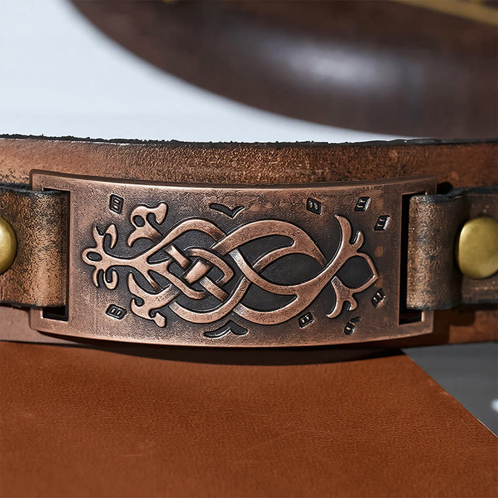 Bracelet manchette vintage en cuir vieilli avec nœud celtique - image 6