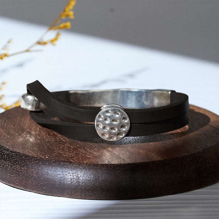 Bracelet minimaliste moderne pour homme, en métal et cuir. - Noir - image 3