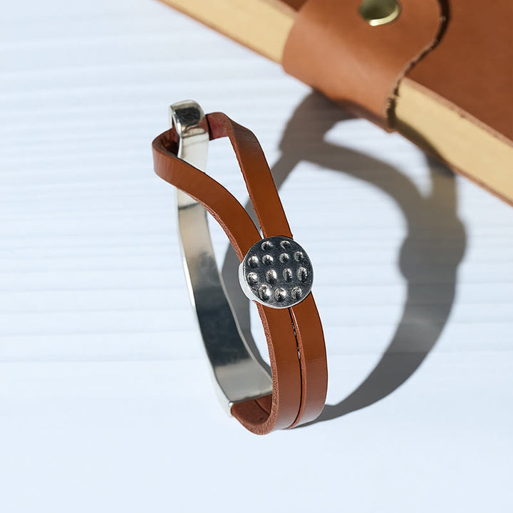 Bracelet minimaliste moderne pour homme, en métal et cuir. - image 0