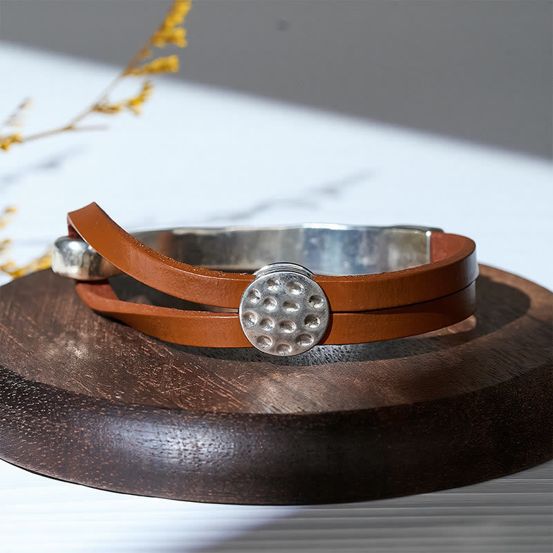 Bracelet minimaliste moderne pour homme, en métal et cuir. - Brun - image 4
