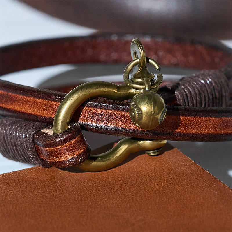 Bracelet vintage pour homme en cuir à deux tours avec fermoir en forme de fer à cheval - image 8