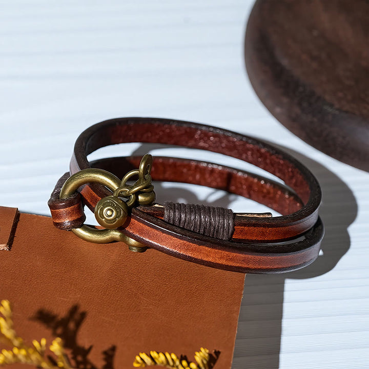 Bracelet vintage pour homme en cuir à deux tours avec fermoir en forme de fer à cheval - image 6