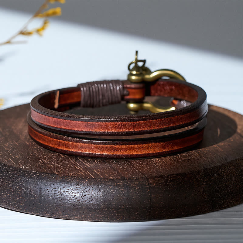 Bracelet vintage pour homme en cuir à deux tours avec fermoir en forme de fer à cheval - image 7