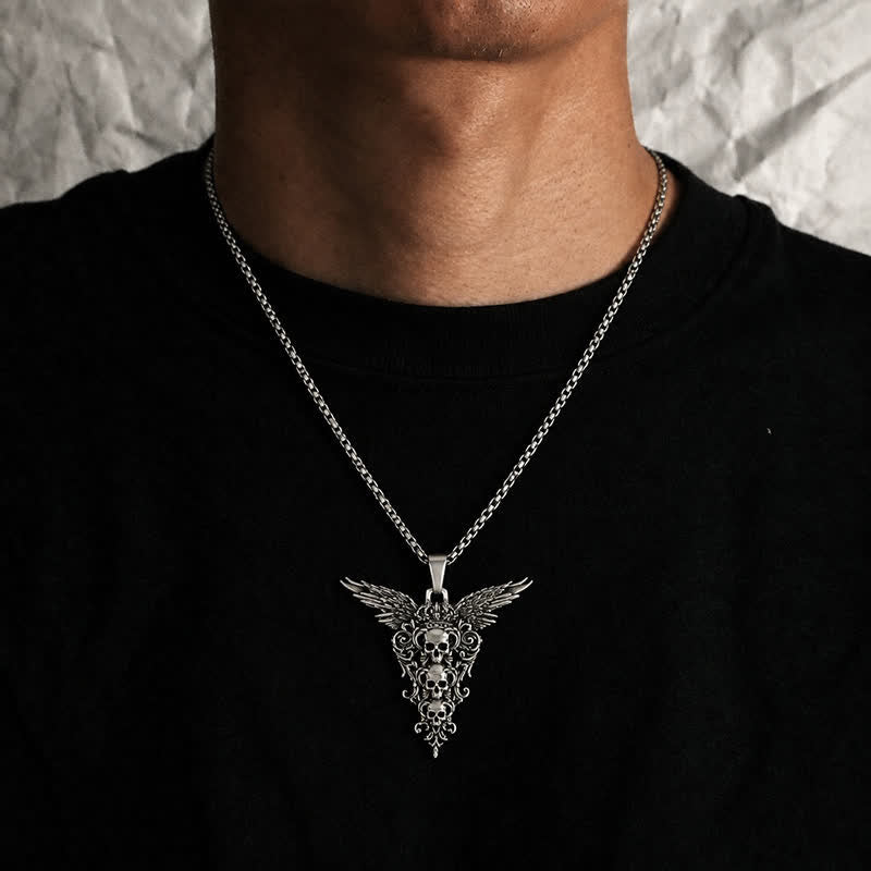 Collier gothique baroque à trois têtes de mort d'ange déchu - image 1