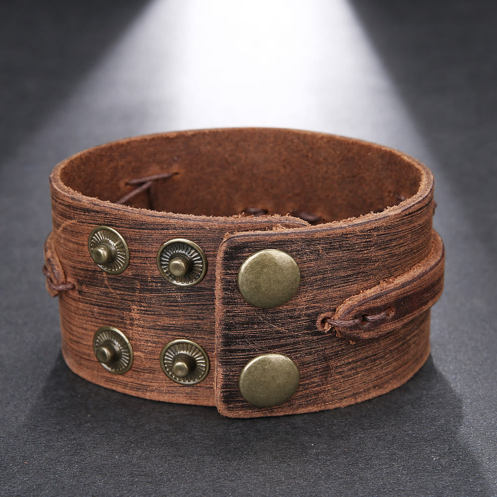 Bracelet manchette vintage en cuir large vieilli avec nœud - image 2