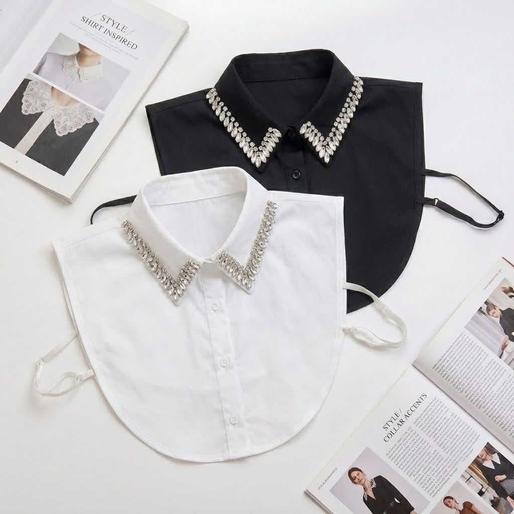 Faux col pointu amovible en strass et cristal pour femme - image 3