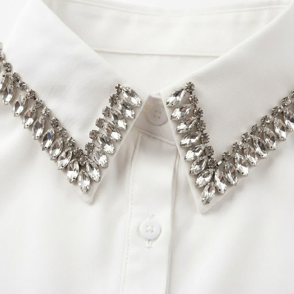 Faux col pointu amovible en strass et cristal pour femme - image 2