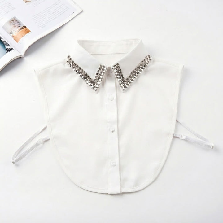 Faux col pointu amovible en strass et cristal pour femme - Blanc - Taille unique - image 1