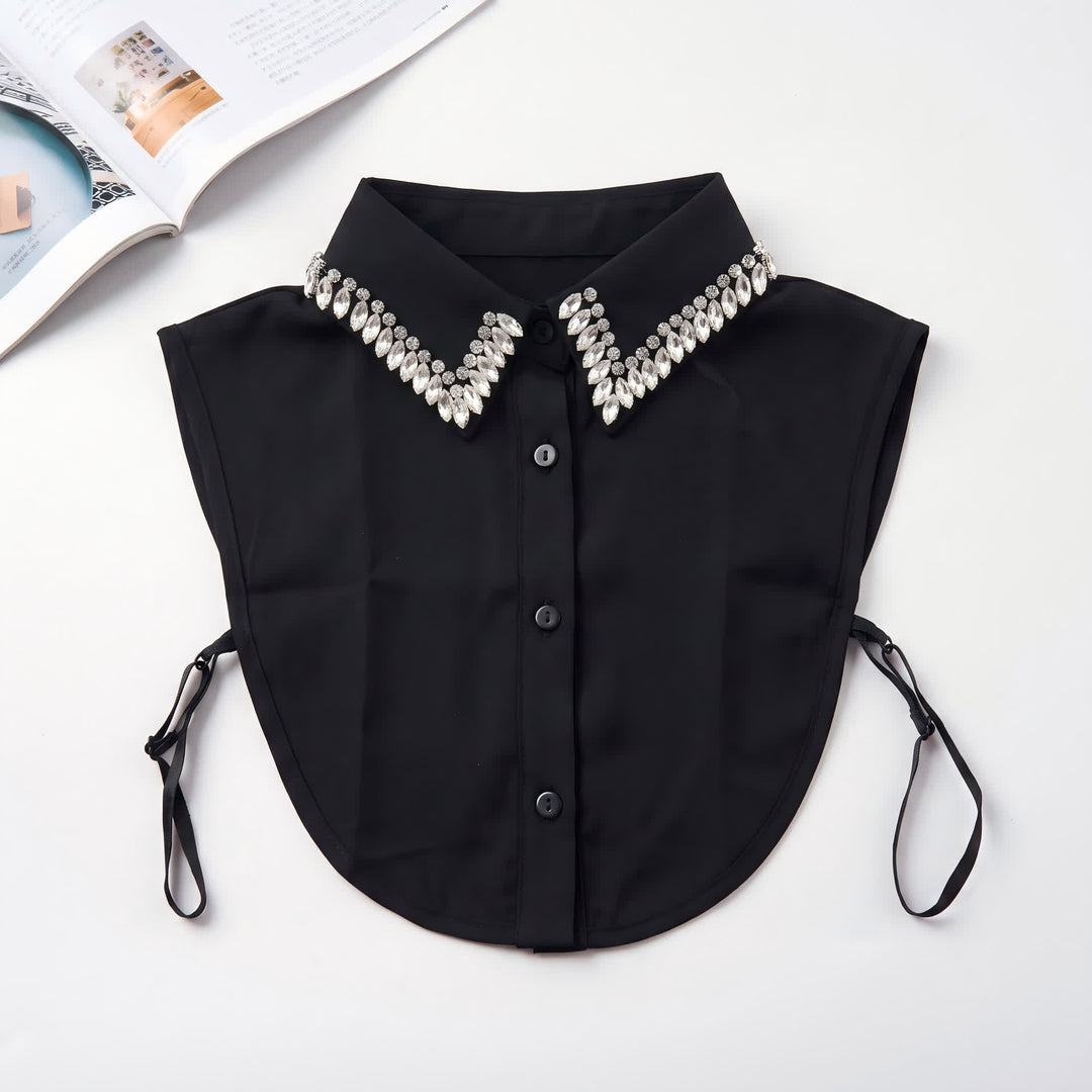 Faux col pointu amovible en strass et cristal pour femme - Noir - Taille unique - image 4