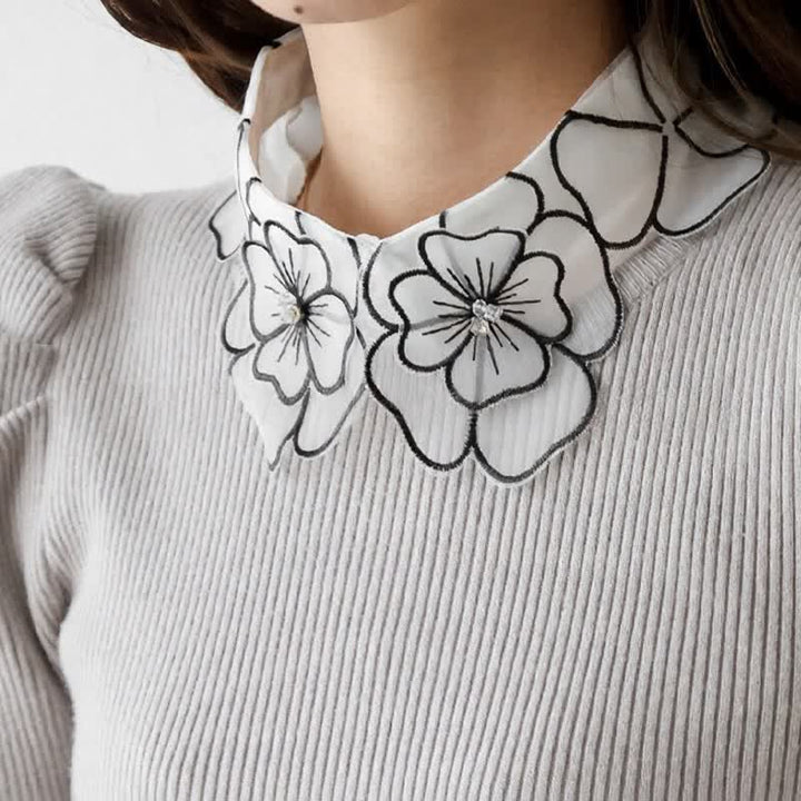 Col amovible en organza brodé de fleurs Bloom - image 0