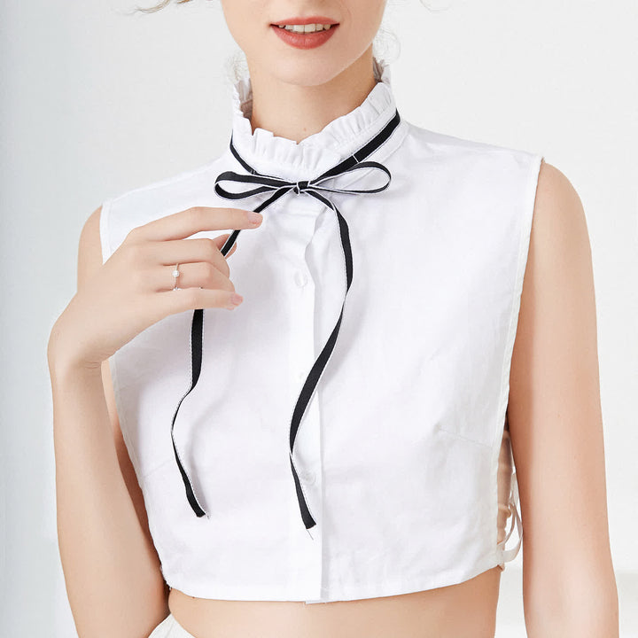 Cravate en ruban à nœud papillon blanc à volants et faux col amovible - Blanc - Taille unique - image 1