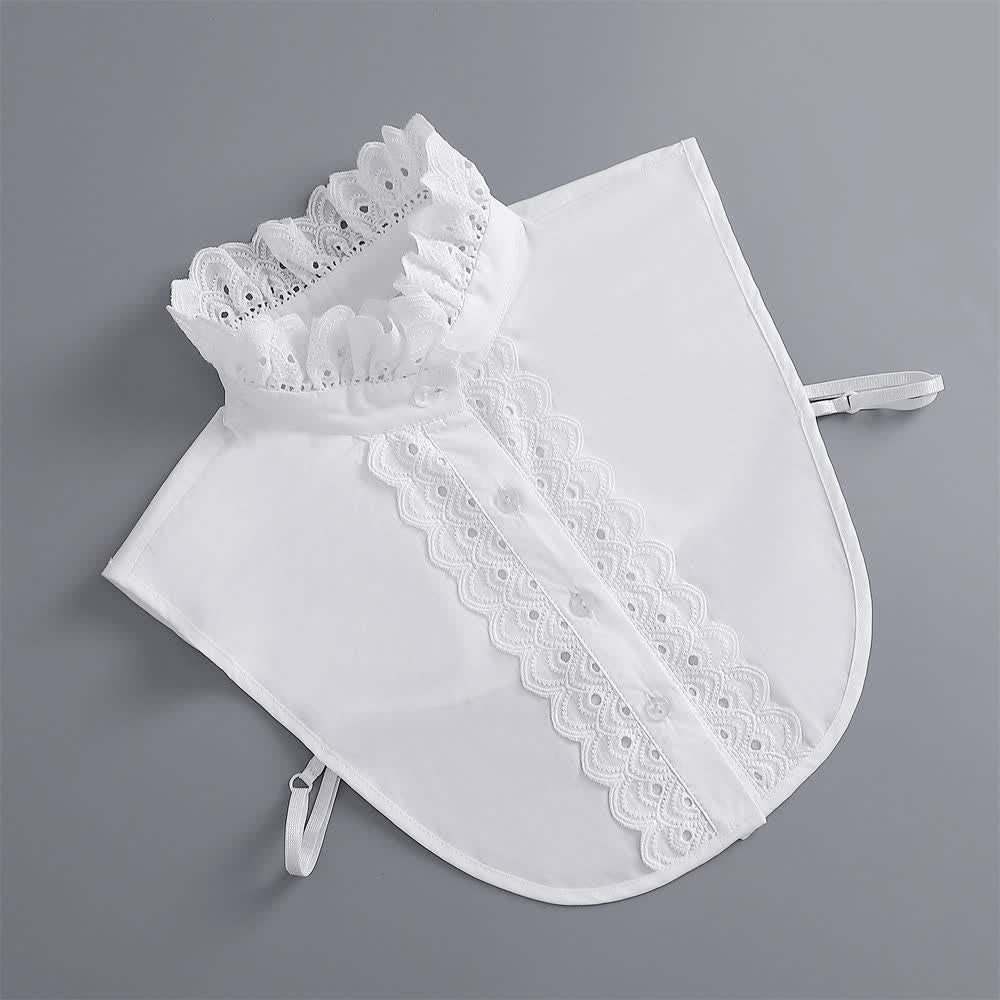 Col montant amovible à volants en dentelle blanche ajourée pour femme - image 5
