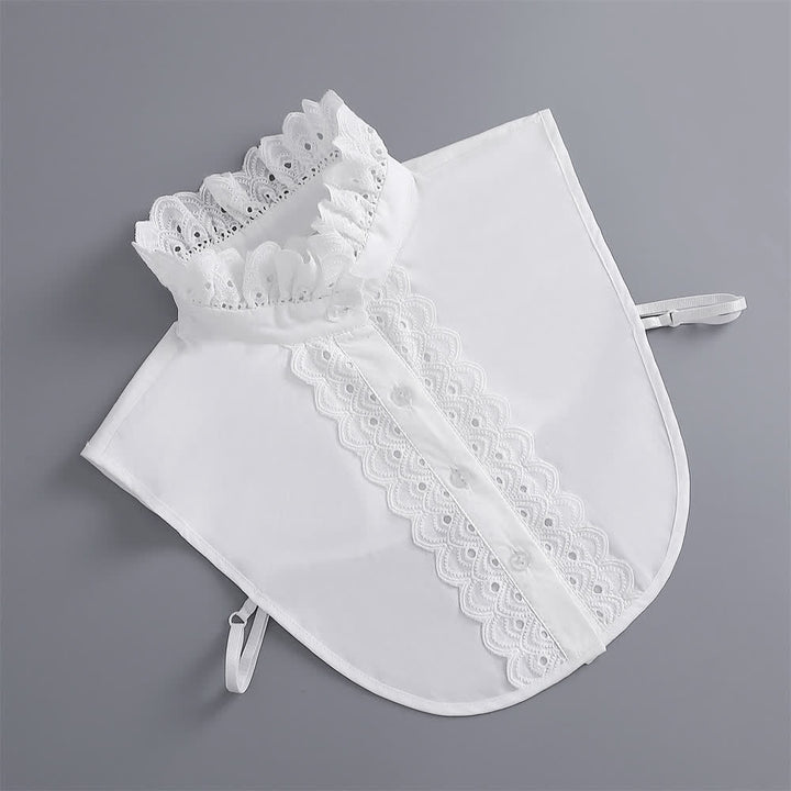Col montant amovible à volants en dentelle blanche ajourée pour femme - image 5