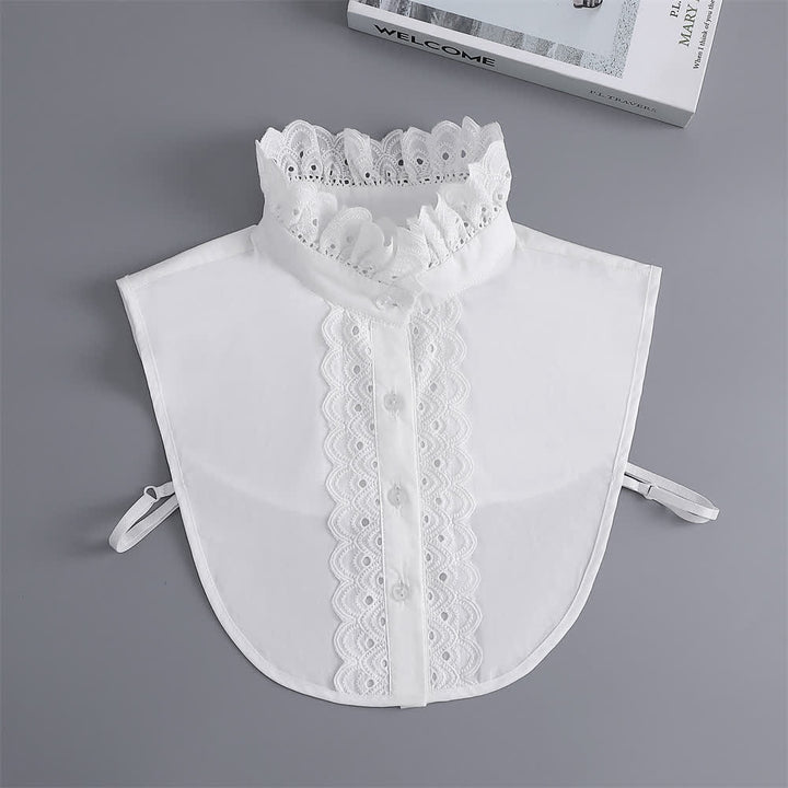 Col montant amovible à volants en dentelle blanche ajourée pour femme - Blanc - Taille unique - image 1