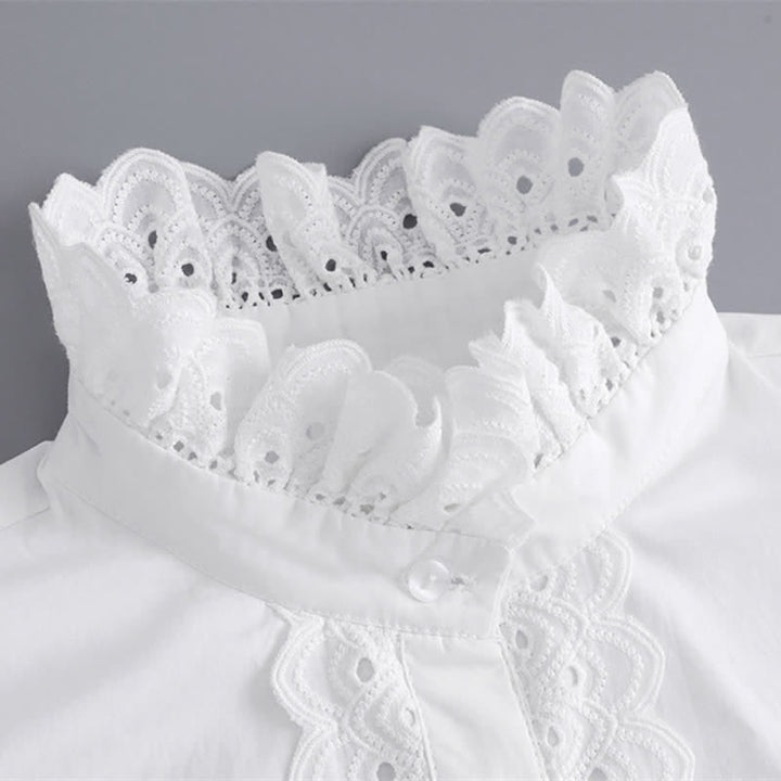 Col montant amovible à volants en dentelle blanche ajourée pour femme - image 8