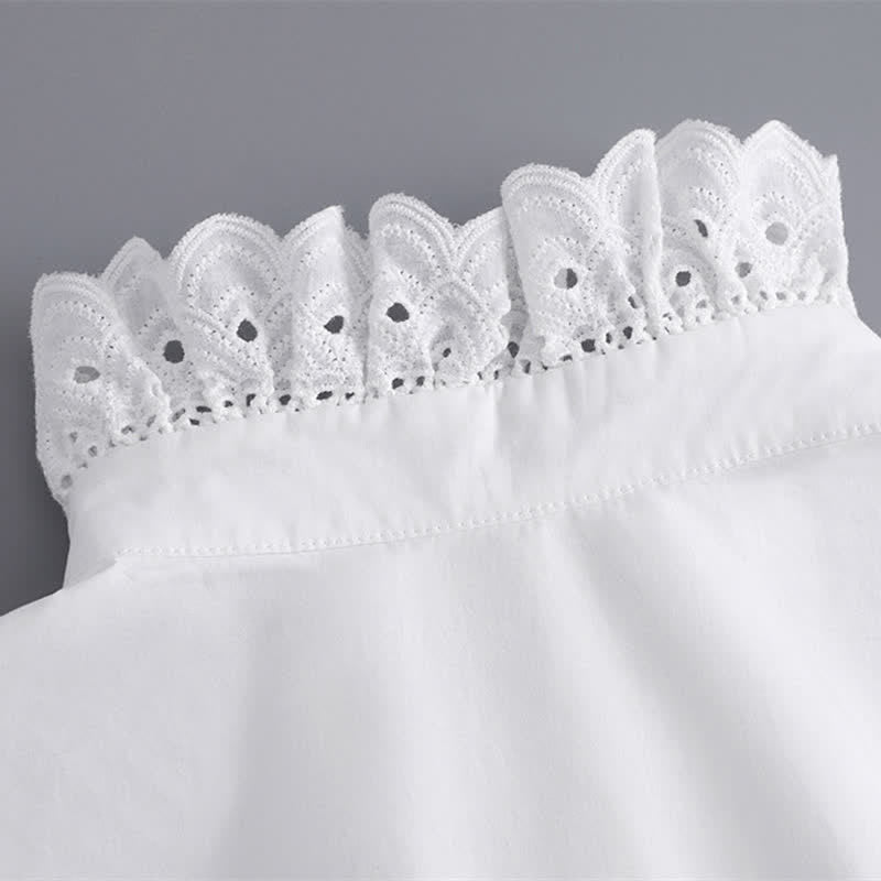Col montant amovible à volants en dentelle blanche ajourée pour femme - image 10