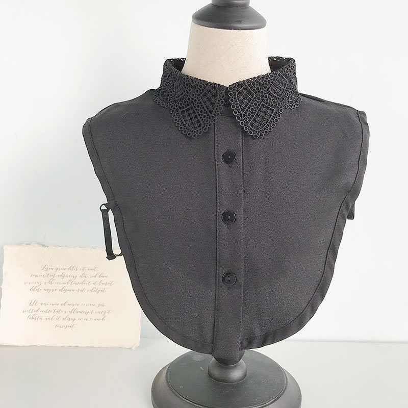Col amovible en mousseline douce et dentelle au crochet pour femme - Style n° 1 - Noir - Taille unique - image 3