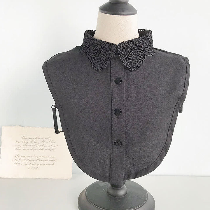 Col amovible en mousseline douce et dentelle au crochet pour femme - Style n° 1 - Noir - Taille unique - image 3