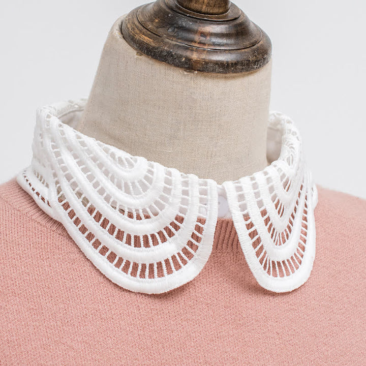 Col rond amovible élégant en dentelle crochetée ajourée pour femme - image 2