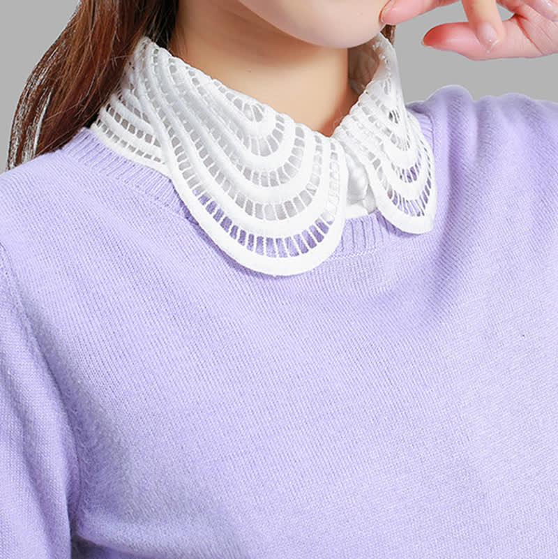 Col rond amovible élégant en dentelle crochetée ajourée pour femme - image 0