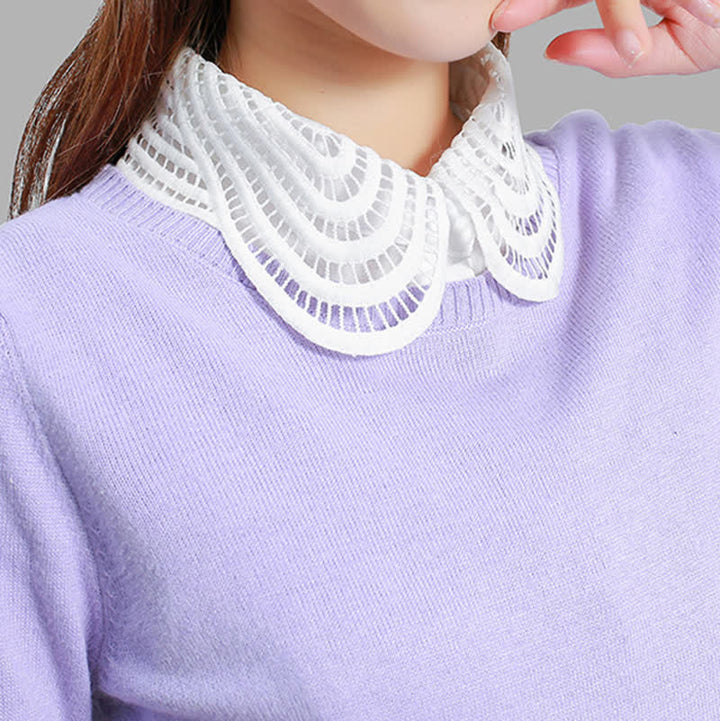 Col rond amovible élégant en dentelle crochetée ajourée pour femme - image 0