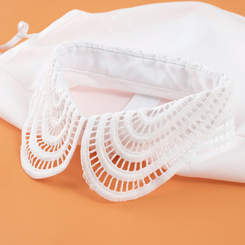 Col rond amovible élégant en dentelle crochetée ajourée pour femme - image 4