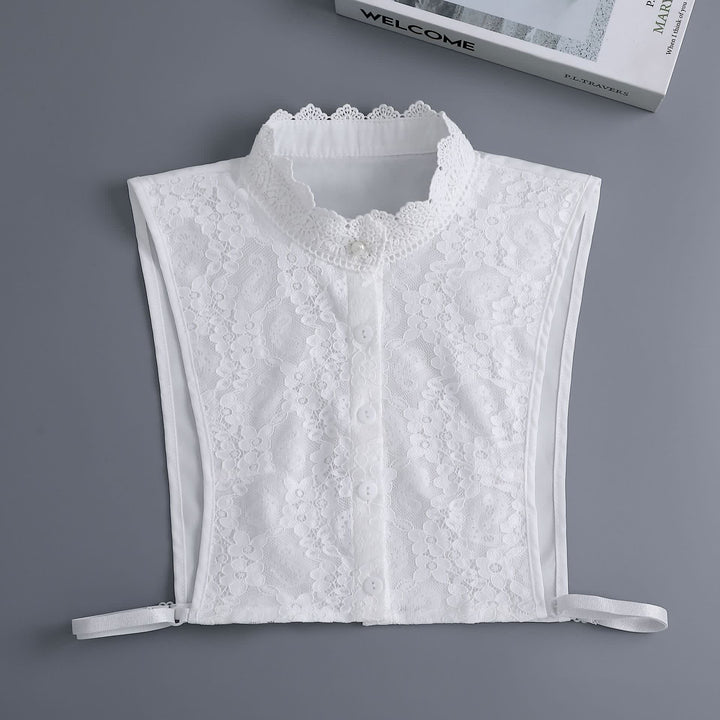Col montant amovible en dentelle florale victorienne pour femme - Blanc - Taille unique - image 2