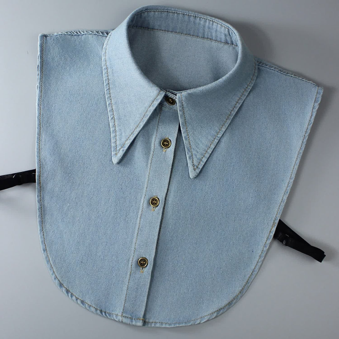 Col pointu amovible en denim classique - Bleu clair - Taille unique - image 1