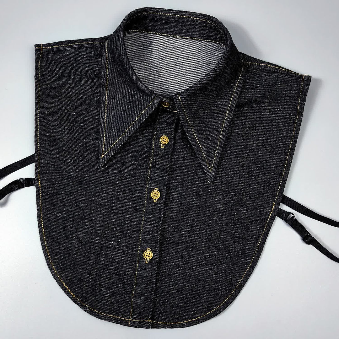 Col pointu amovible en denim classique - Noir - Taille unique - image 4