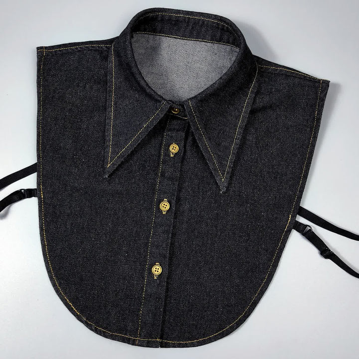 Col pointu amovible en denim classique - Noir - Taille unique - image 4