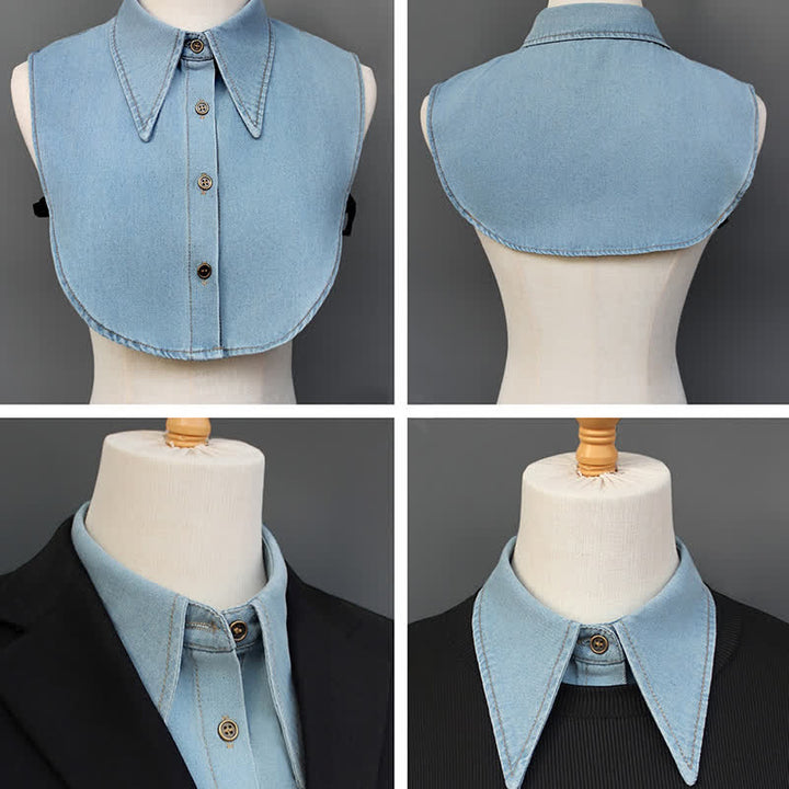Col pointu amovible en denim classique - image 2