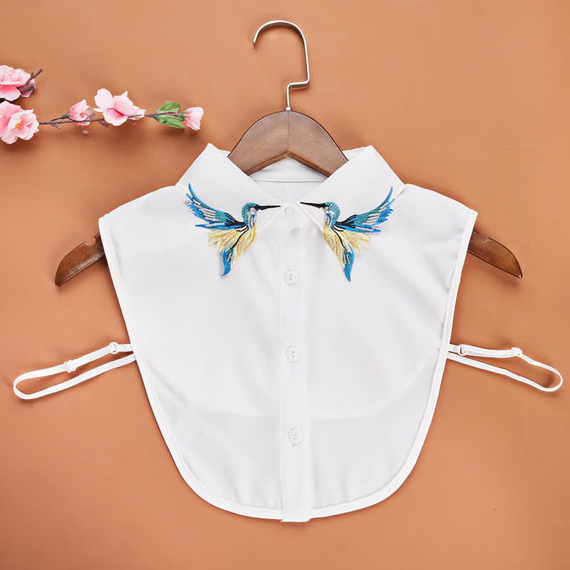 Faux col brodé colibri coloré pour femme - Blanc - Taille unique - image 1