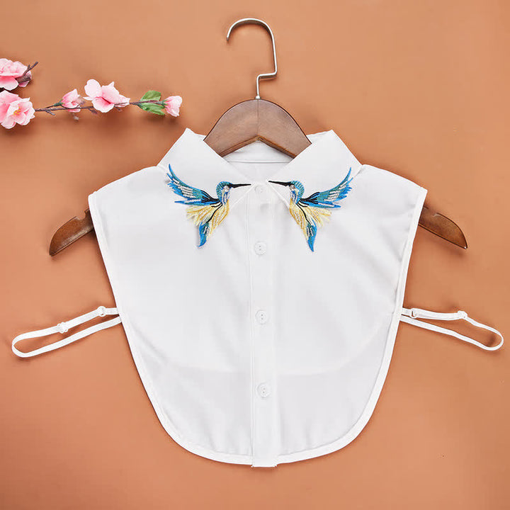 Faux col brodé colibri coloré pour femme - Blanc - Taille unique - image 1